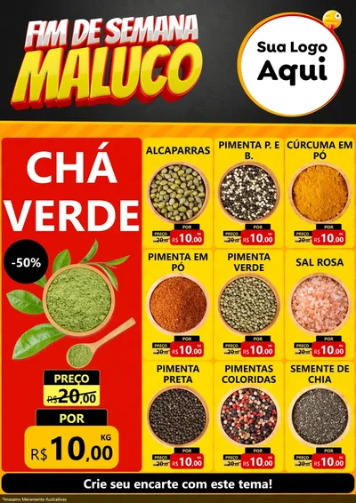 Modelo de Encarte para Encarte A4 Vertical com o tema Final de Semana Maluco para Produtos Naturais