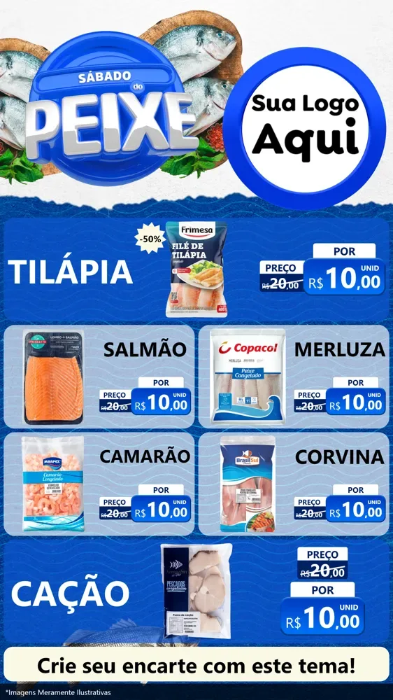 Modelo de TV para TV Vertical com o tema Sábado do Peixe para Peixaria