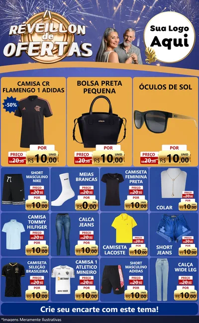 Modelo de Encarte para Encarte Grande com o tema Réveillon de Ofertas para Roupas e acessórios