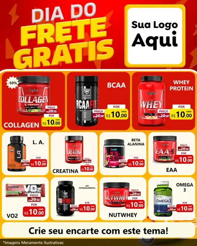 Modelo de Rede Social para Feed Instagram com o tema Dia do Frete Grátis para Suplementos alimentares
