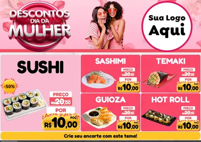 Modelo de Encarte para Encarte A4 Horizontal com o tema Descontos Dia da Mulher para Comida japonesa