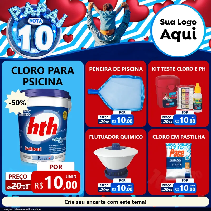 Modelo de Rede Social para Feed Facebook com o tema Papai Nota 10 para Produtos para Piscina