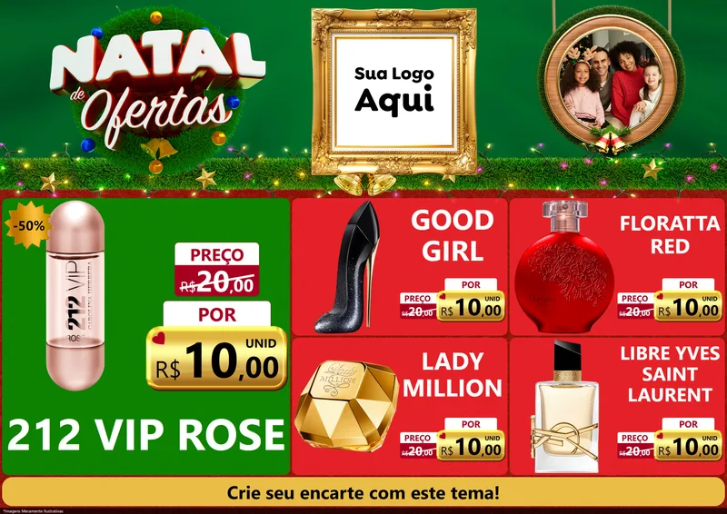 Modelo de Encarte para Encarte A4 Horizontal com o tema Natal de Ofertas para Perfumes