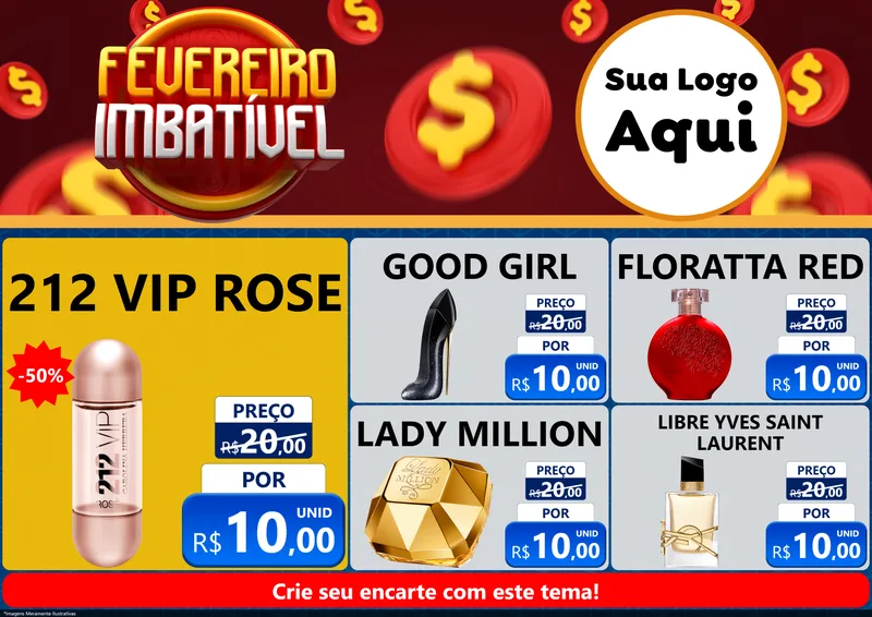 Modelo de Encarte para Encarte A4 Horizontal com o tema Fevereiro Imbatível para Perfumes