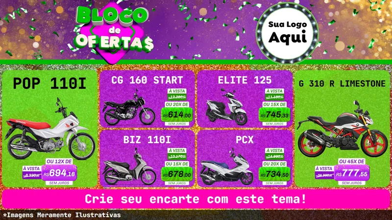 Modelo de TV para TV Horizontal com o tema Bloco de Ofertas para Concessionaria de Motos