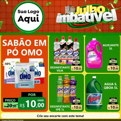 Modelo de Rede Social para Feed Facebook com o tema Julho Imbatível para Produtos de Limpeza