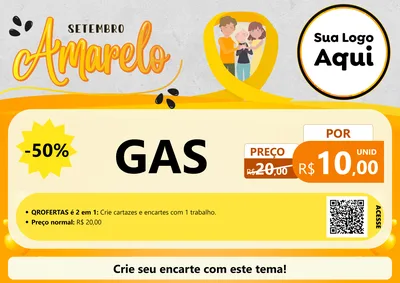 Modelo de Cartaz para Cartaz A4 Horizontal com o tema Setembro Amarelo para Água e gás