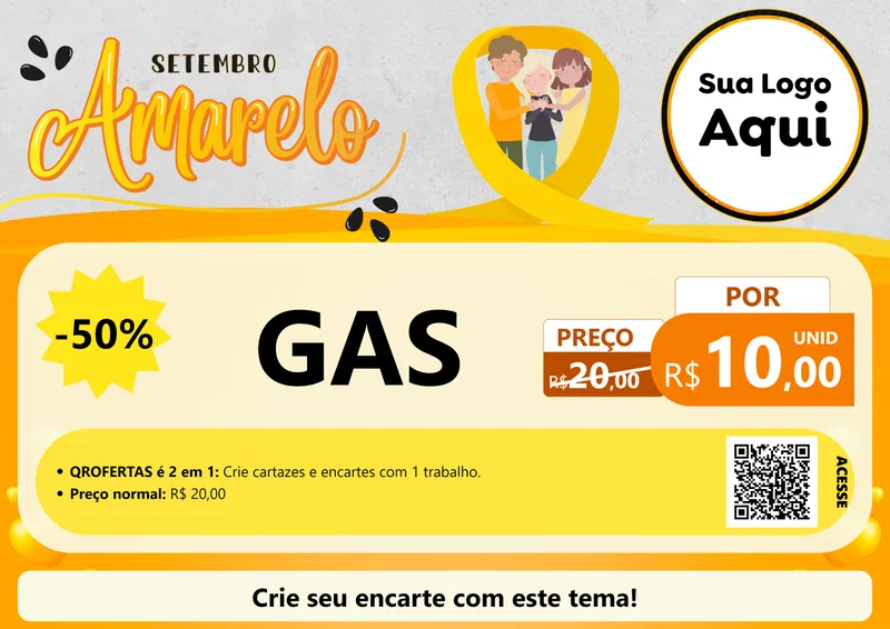 Modelo de Cartaz para Cartaz A4 Horizontal com o tema Setembro Amarelo para Água e gás