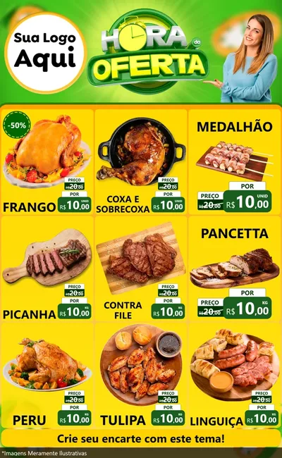 Modelo de Encarte para Encarte Grande com o tema Hora da Oferta para Assados