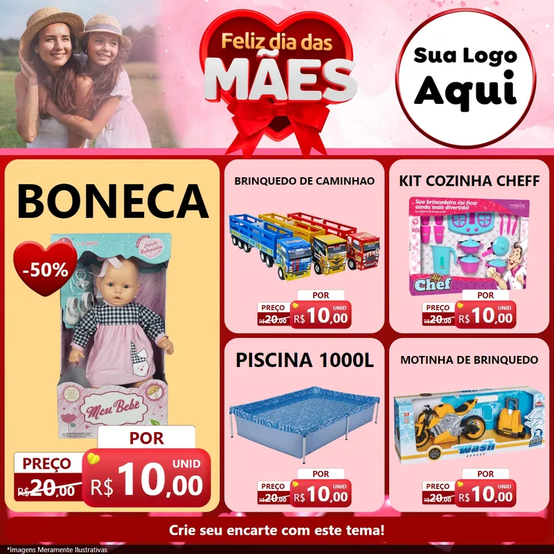Modelo de Rede Social para Feed Facebook com o tema Feliz Dia Das Mães para Brinquedos