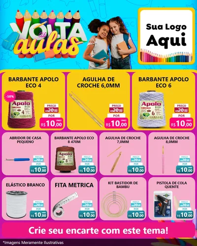 Modelo de Rede Social para Feed Instagram com o tema Volta às Aulas para Armarinho e Aviamentos