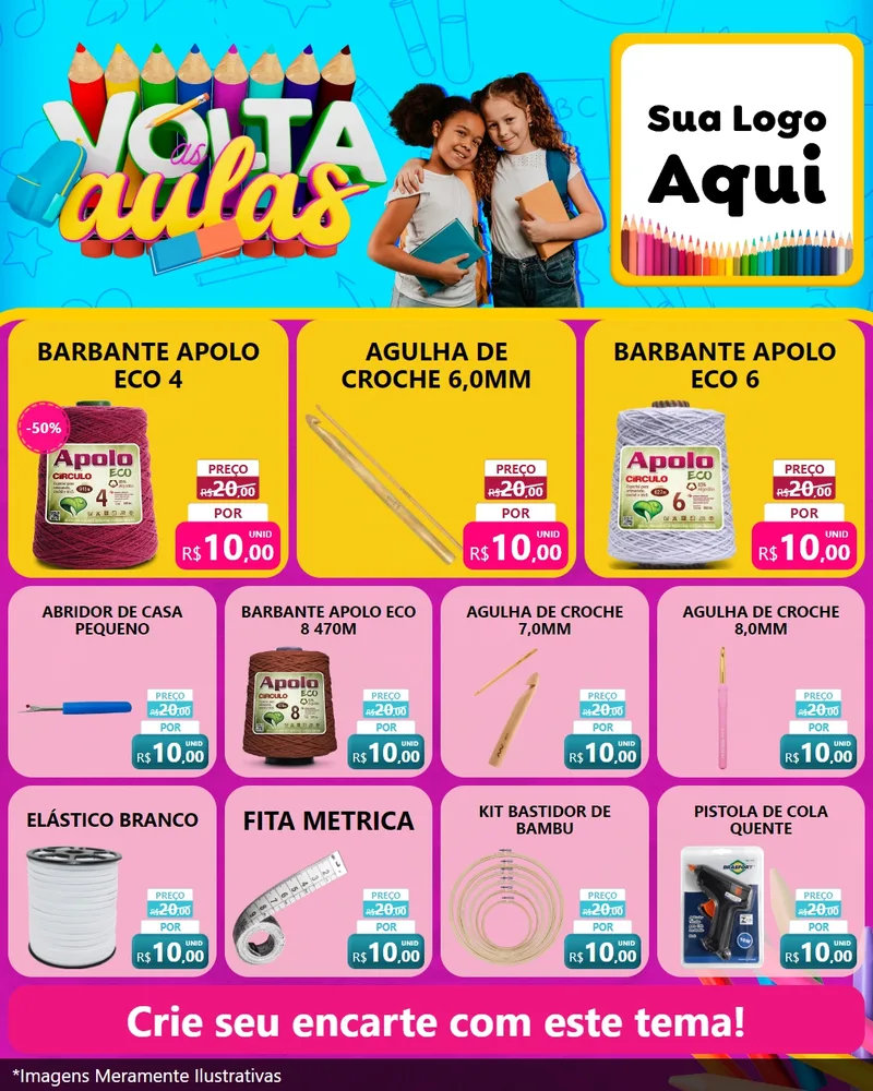 Modelo de Rede Social para Feed Instagram com o tema Volta às Aulas para Armarinho e Aviamentos