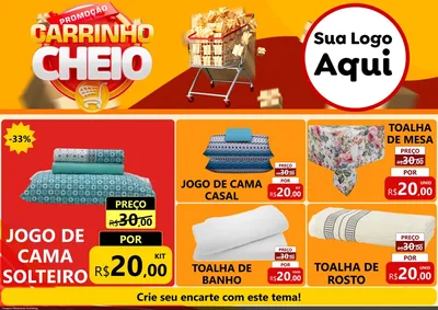 Modelo de Encarte para Encarte A4 Horizontal com o tema Promoção carrinho cheio para Cama, Mesa e Banho