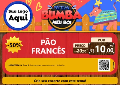 Modelo de Cartaz para Cartaz A4 Horizontal com o tema Festival Bumba Meu Boi para Padaria