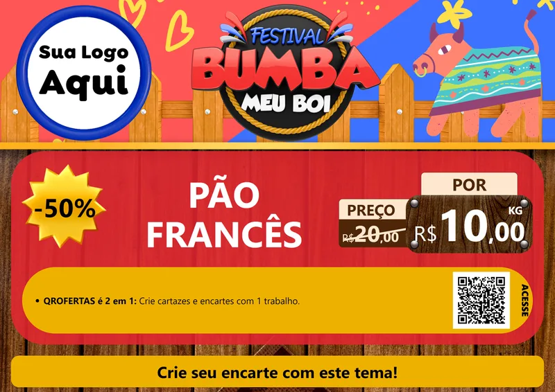 Modelo de Cartaz para Cartaz A4 Horizontal com o tema Festival Bumba Meu Boi para Padaria