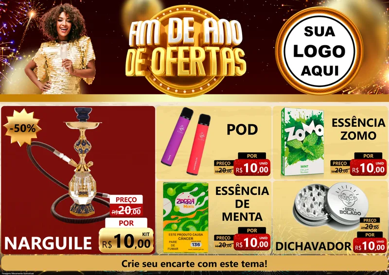 Modelo de Encarte para Encarte A4 Horizontal com o tema Fim de Ano de Ofertas para Tabacaria