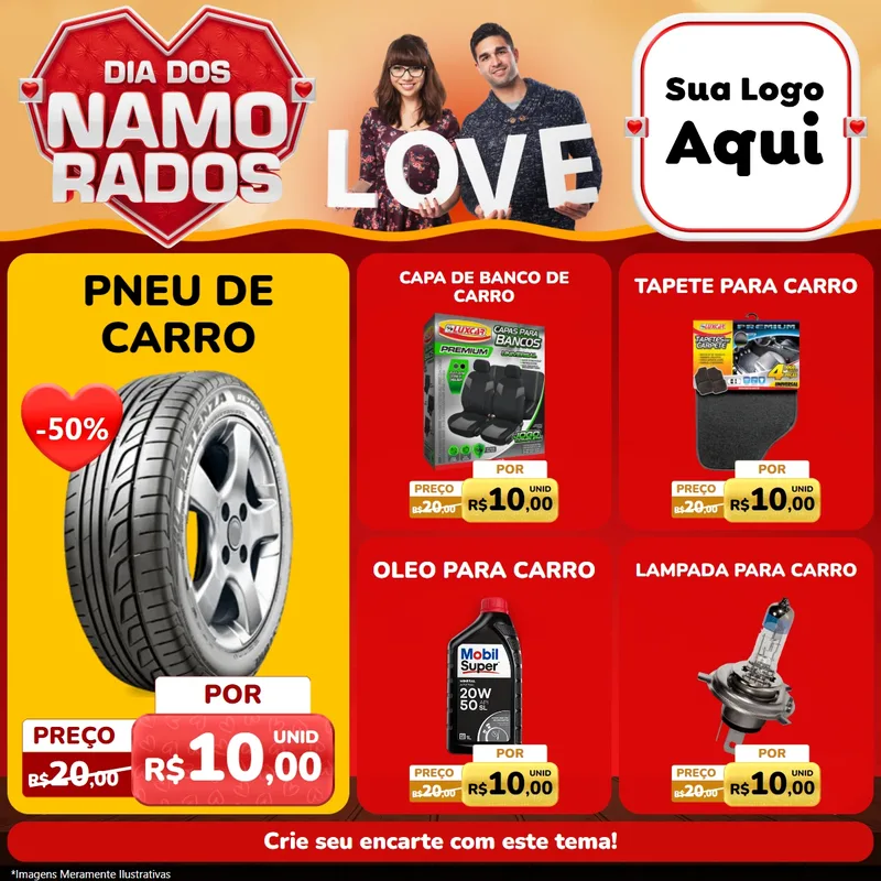 Modelo de Rede Social para Feed Facebook com o tema Dia dos Namorados para Auto peças