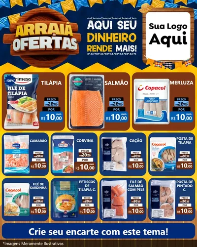 Modelo de Rede Social para Feed Instagram com o tema Arraiá de Ofertas - Junina para Peixaria