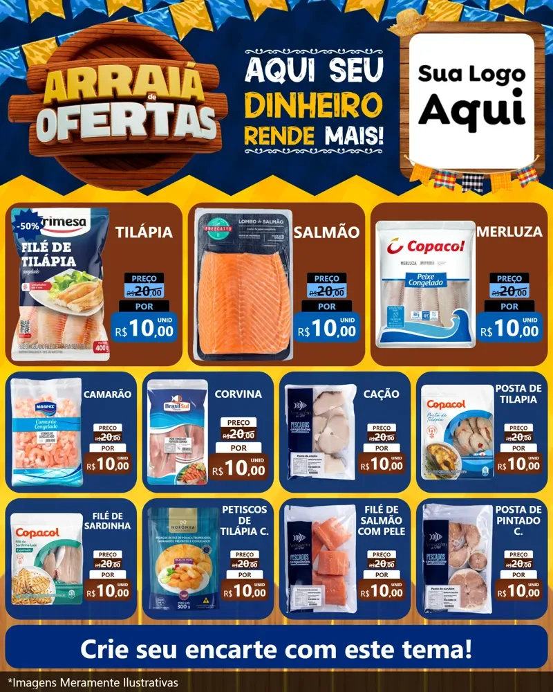 Modelo de Rede Social para Feed Instagram com o tema Arraiá de Ofertas - Junina para Peixaria