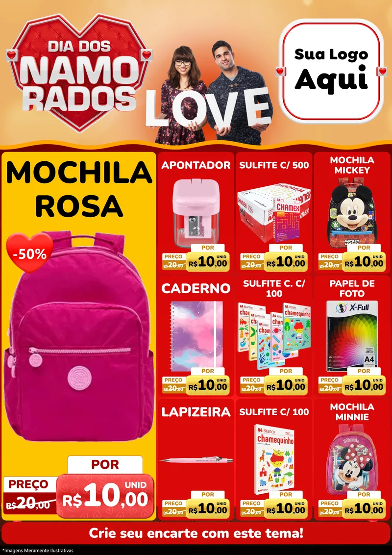 Modelo de Encarte para Encarte A4 Vertical com o tema Dia dos Namorados para Papelaria