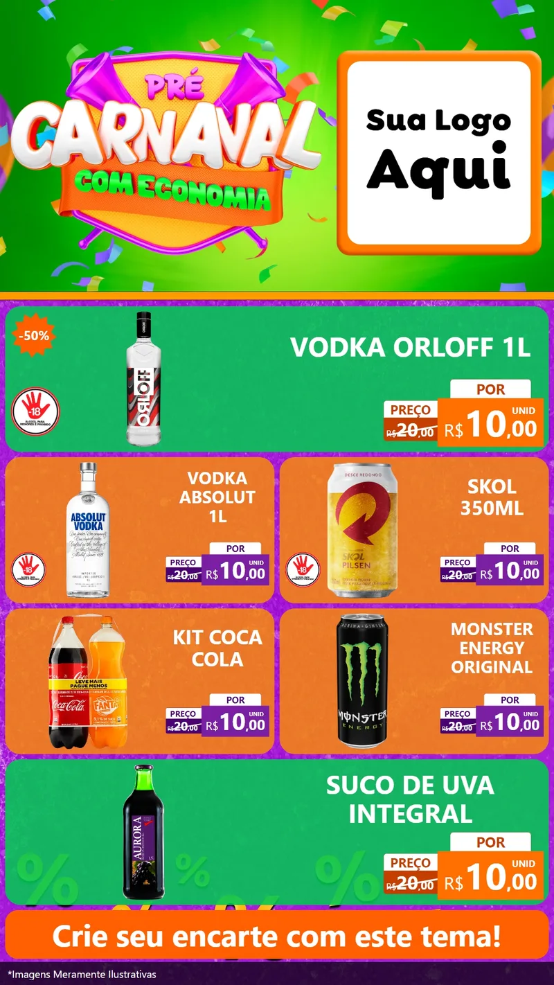 Modelo de TV para TV Vertical com o tema Pré-Carnaval Com Economia para Distribuidora de bebidas