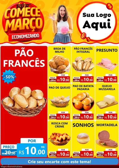 Modelo de Encarte para Encarte A4 Vertical com o tema Comece Março Economizando para Padaria