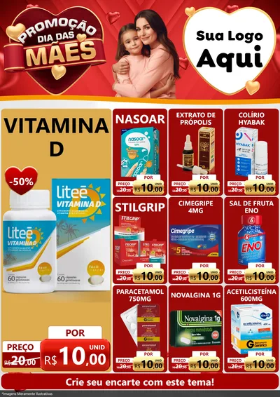 Modelo de Encarte para Encarte A4 Vertical com o tema Promoção Dia das Mães para Farmácia