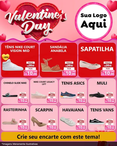 Modelo de Rede Social para Feed Instagram com o tema Valentine's Day para Calçados