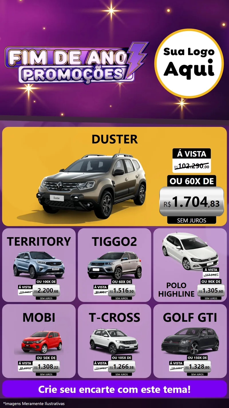 Modelo de Rede Social para Stories com o tema Fim de Ano Promoções para Concessionaria de Carros