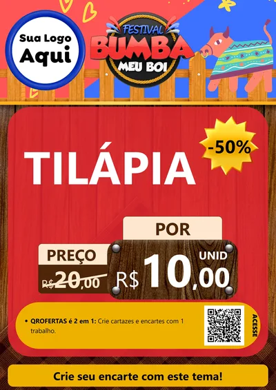 Modelo de Cartaz para Cartaz A4 Vertical com o tema Festival Bumba Meu Boi para Peixaria
