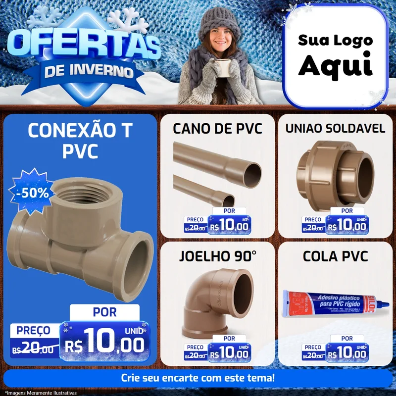 Modelo de Rede Social para Feed Facebook com o tema Ofertas de Inverno para Tubos e conexões