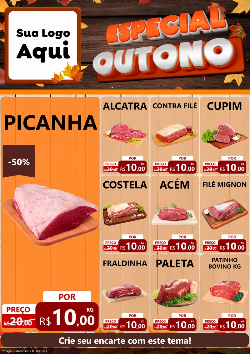 Modelo de Encarte para Encarte A4 Vertical com o tema Especial Outono para Açougue