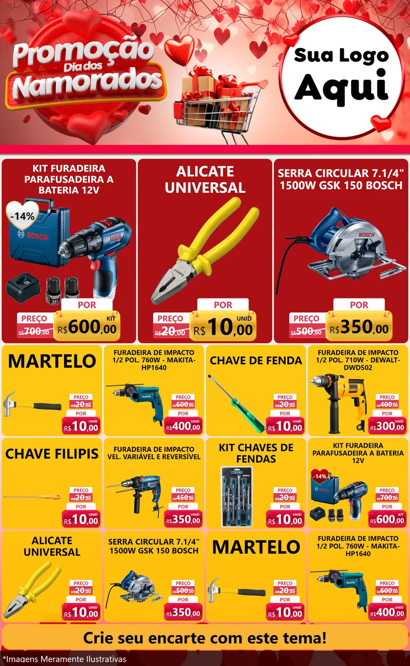 Modelo de Encarte para Encarte Grande com o tema Promoção Dia dos Namorados para Maquinas e Ferramentas