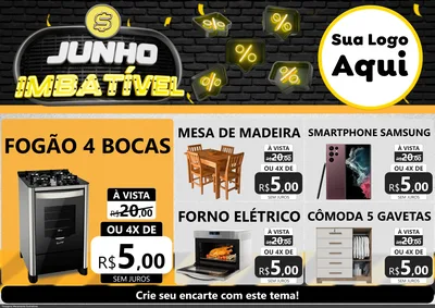 Modelo de Encarte para Encarte A4 Horizontal com o tema Junho Imbatível para Móveis e Eletro