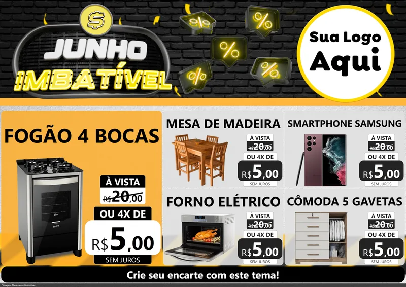 Modelo de Encarte para Encarte A4 Horizontal com o tema Junho Imbatível para Móveis e Eletro