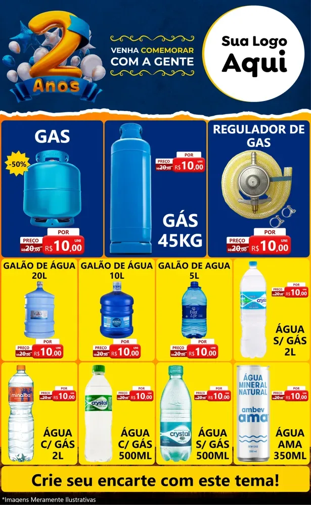 Modelo de Encarte para Encarte Grande com o tema Aniversário de 2 anos para Água e gás