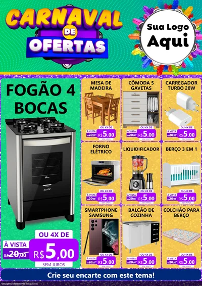 Modelo de Encarte para Encarte A4 Vertical com o tema Carnaval de Ofertas para Móveis e Eletro