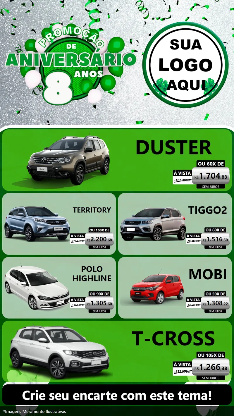 Modelo de TV para TV Vertical com o tema Promoção de Aniversário - 8 Anos para Concessionaria de Carros