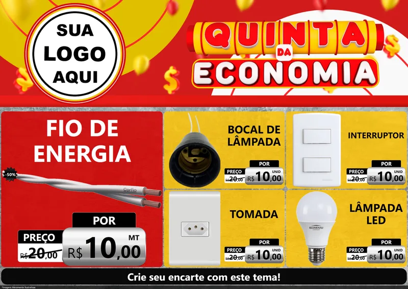 Modelo de Encarte para Encarte A4 Horizontal com o tema Quinta da Economia para Materiais Elétricos