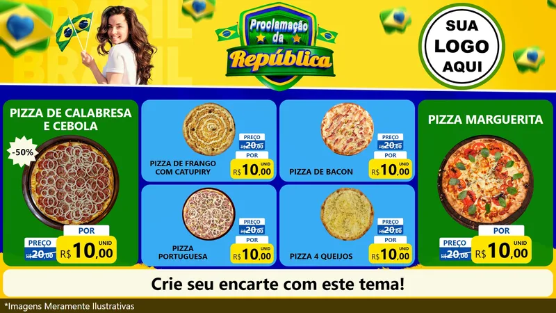 Modelo de TV para TV Horizontal com o tema Proclamação da República para Pizzaria