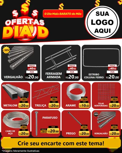 Modelo de Rede Social para Feed Instagram com o tema Ofertas Dia D para Ferragens