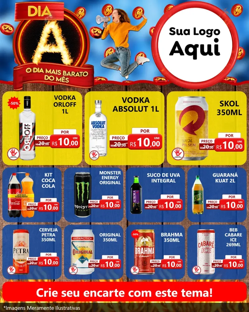 Modelo de Rede Social para Feed Instagram com o tema Dia A - O Dia Mais Barato Do Mês para Distribuidora de bebidas