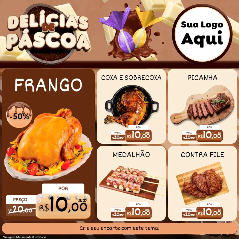 Modelo de Rede Social para Feed Facebook com o tema Delícias de Páscoa para Assados