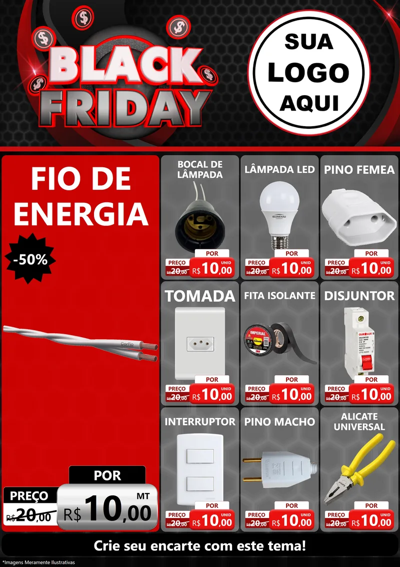 Modelo de Encarte para Encarte A4 Vertical com o tema Black Friday para Materiais Elétricos
