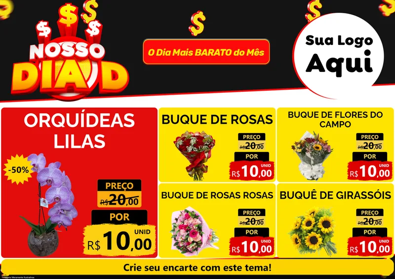 Modelo de Encarte para Encarte A4 Horizontal com o tema Nosso Dia D para Floricultura e jardim