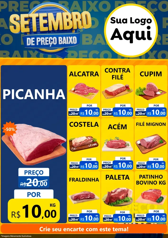 Modelo de Encarte para Encarte A4 Vertical com o tema Setembro De Preço Baixo para Açougue