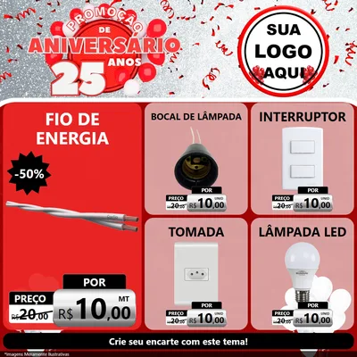 Modelo de Rede Social para Feed Facebook com o tema Promoção de Aniversário - 25Anos para Materiais Elétricos