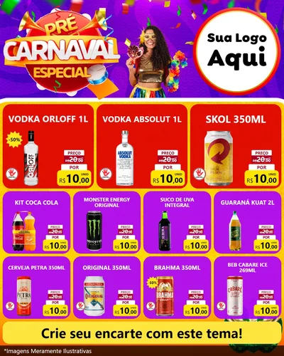 Modelo de Rede Social para Feed Instagram com o tema Pré-Carnaval Especial para Distribuidora de bebidas