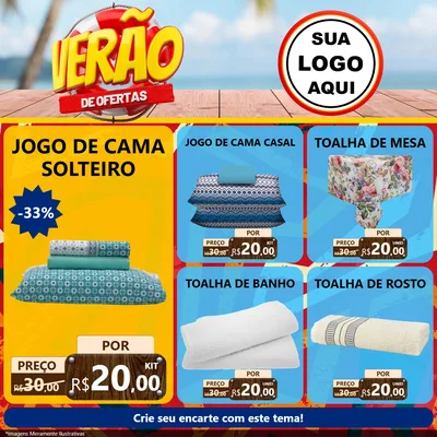 Modelo de Rede Social para Feed Facebook com o tema Verão de Ofertas para Cama, Mesa e Banho