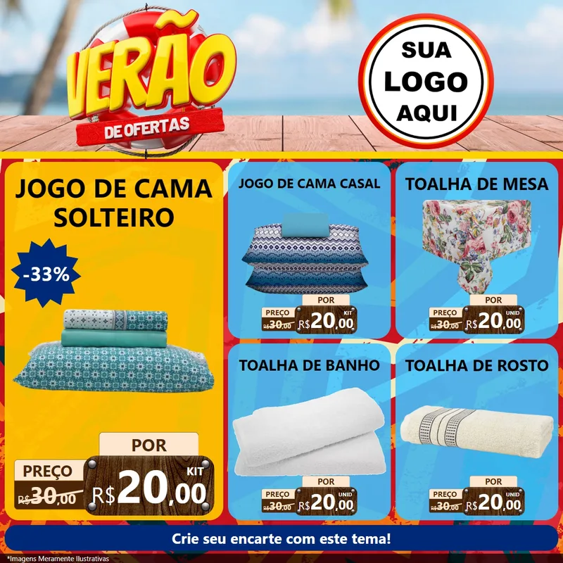 Modelo de Rede Social para Feed Facebook com o tema Verão de Ofertas para Cama, Mesa e Banho
